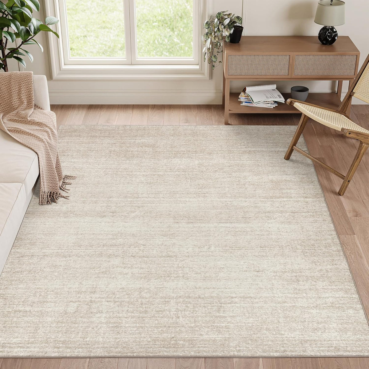 Washable 5x7 Beige Area Rug K1063