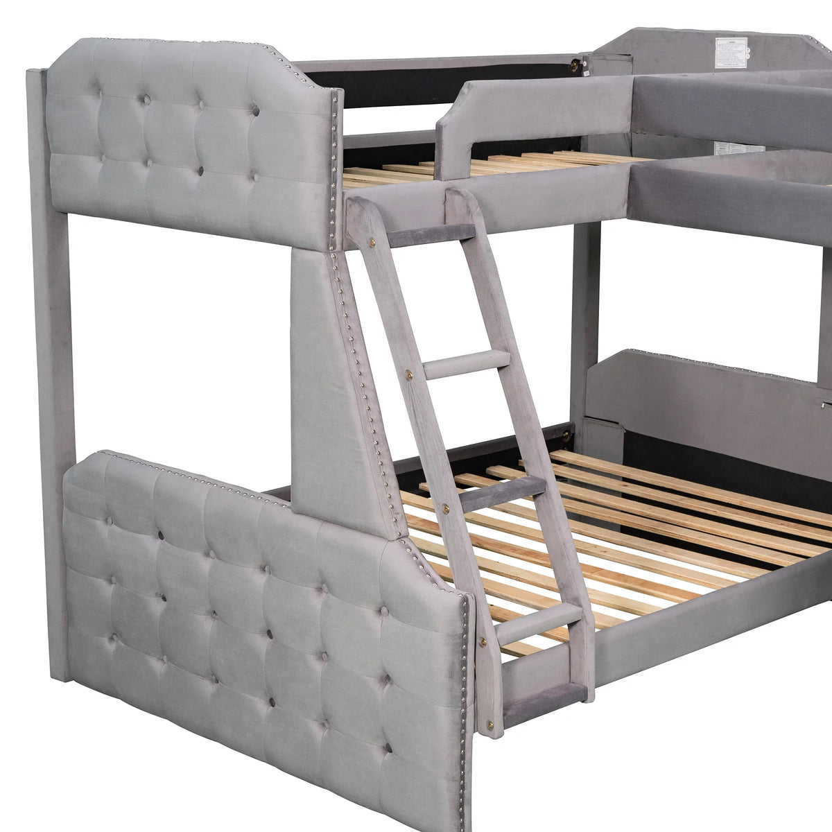 Gray Twin over Full Upholstered Bunk Bed with Desk Y82393