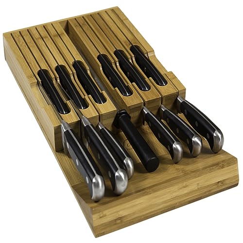 Bamboo Knife Block Holds 12 Knives with Slot for Knife Sharpener E720