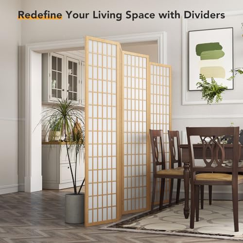 6 Panel Natural Wood Room Divider K385
