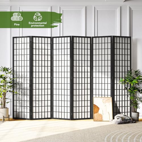 6 Panel Natural Wood Room Divider K385