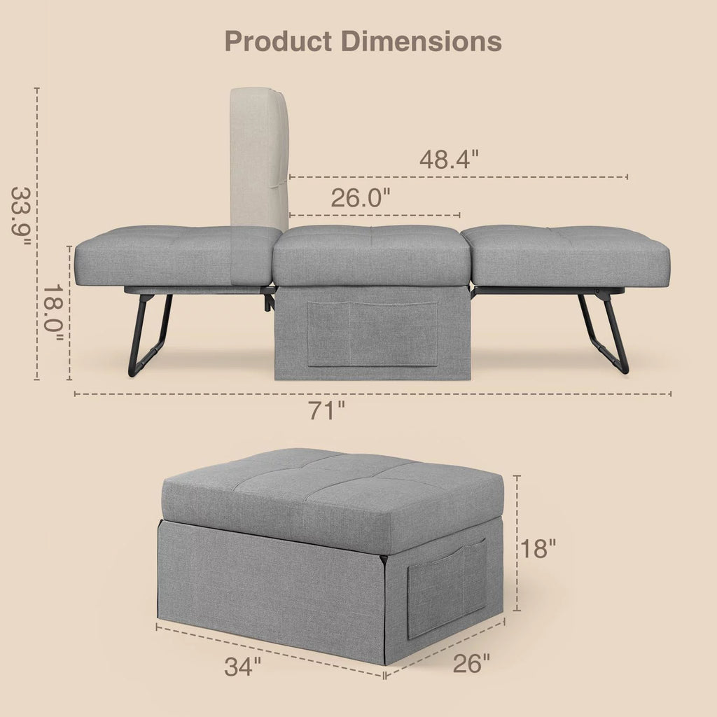 Light Grey 4 in 1 Convertible Sofa Bed with Adjustable Backrest B2785