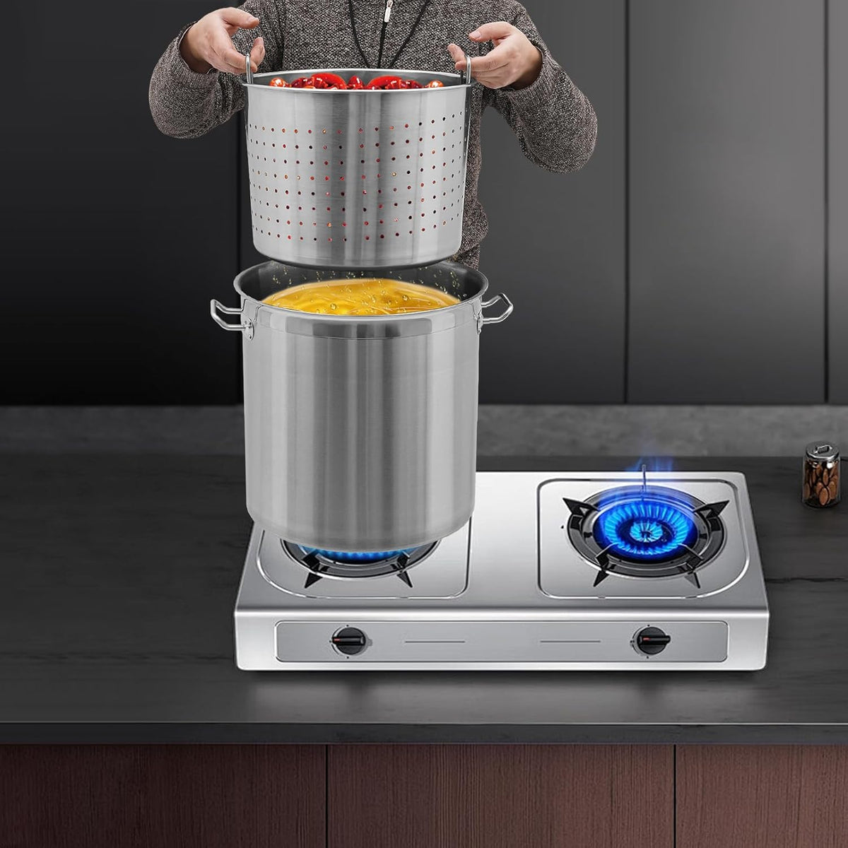 36 QT Stainless Steel Stock Pot with Handle and Strainer I9082