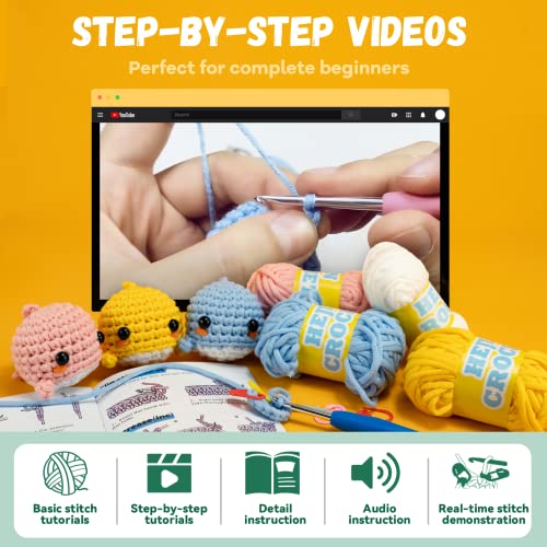 3PCS Crochet Animal Kit with Yarn, Eyes, Stuffing, Crochet Hook Q611508