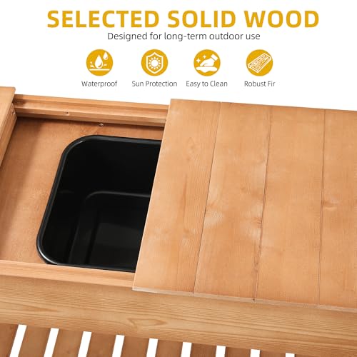 Outdoor Potting Bench Table with Sink & Sliding Top, Wooden Garden Workbench with Storage Shelves V8500