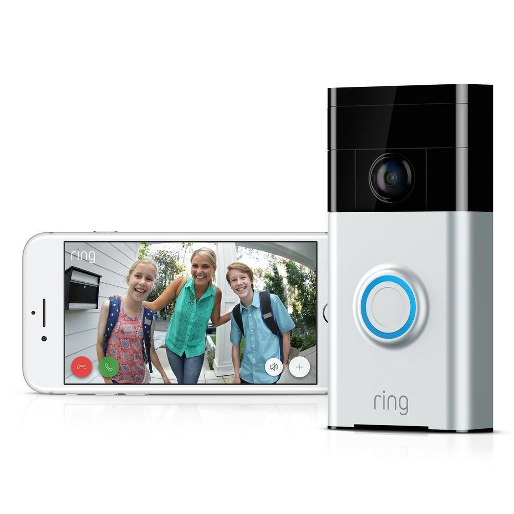 Black Wireless Video Doorbell with Spotlight Cam Battery Z355975