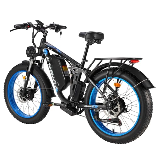 3000W Peak Fat-Tire Dual Motor Electric-Bicycle 52V 25AH Battery 38MPH Full Suspension 24 Inch Ebike U429
