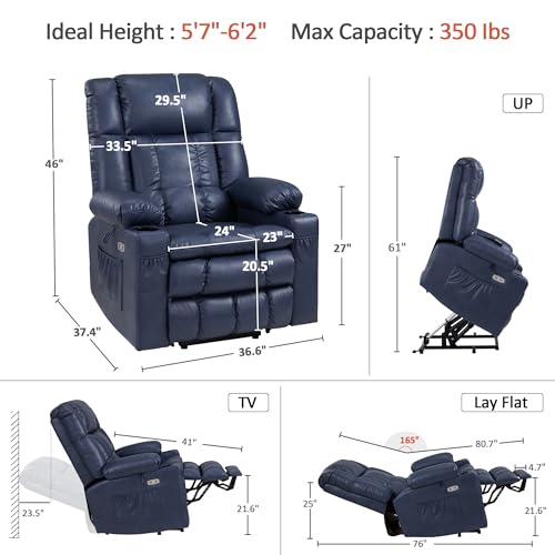 Dual Motor Power Lift Recliner Chair with Heat and Massage, Faux Leather (Black, Medium) U21222