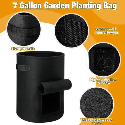 12 Pack 10 Gallon 7 Gallon Black Nonwoven Fabric Potato Grow Bags with Handles and Harvest Window E38094