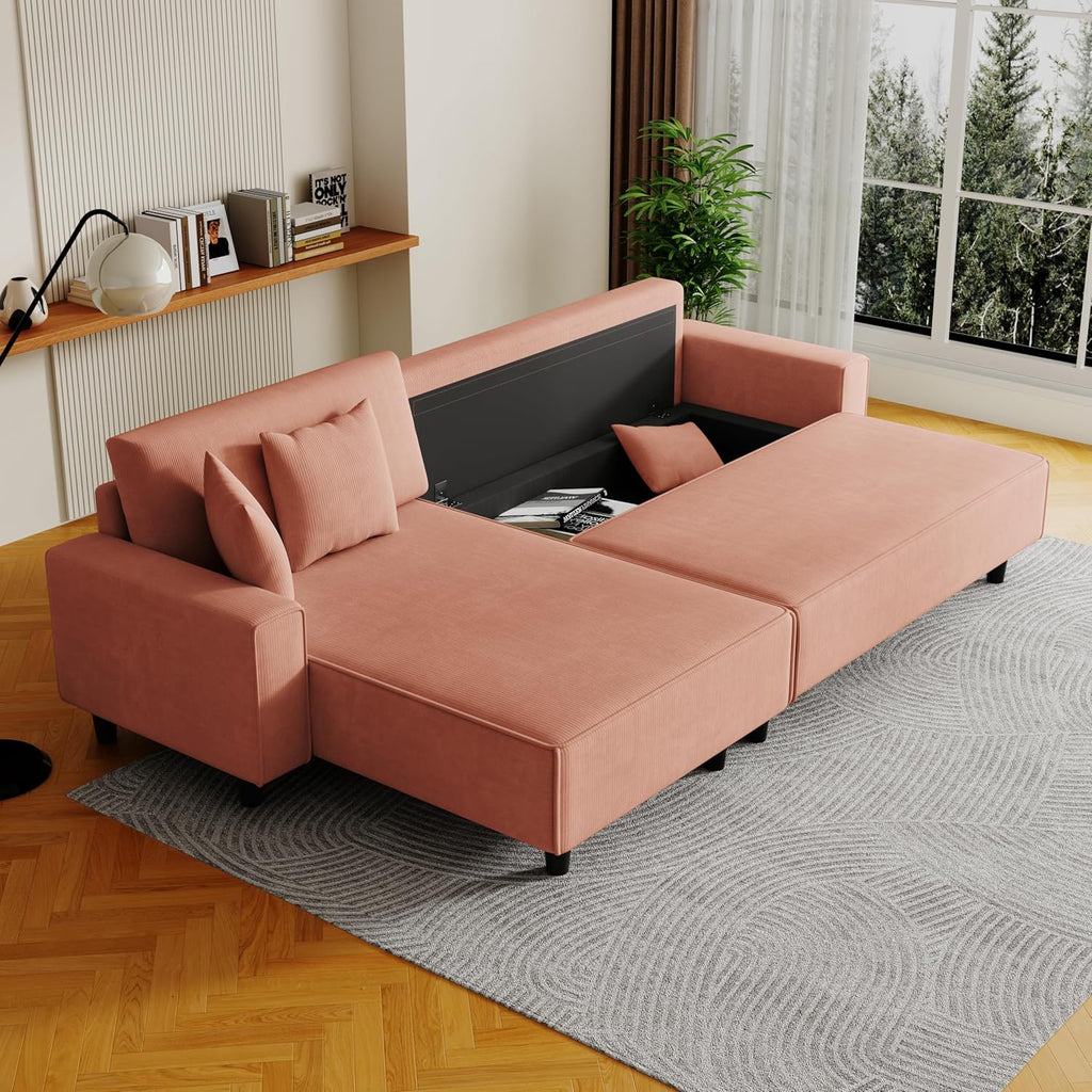 Orange Corduroy Sofa Bed with 2 Pillows M662