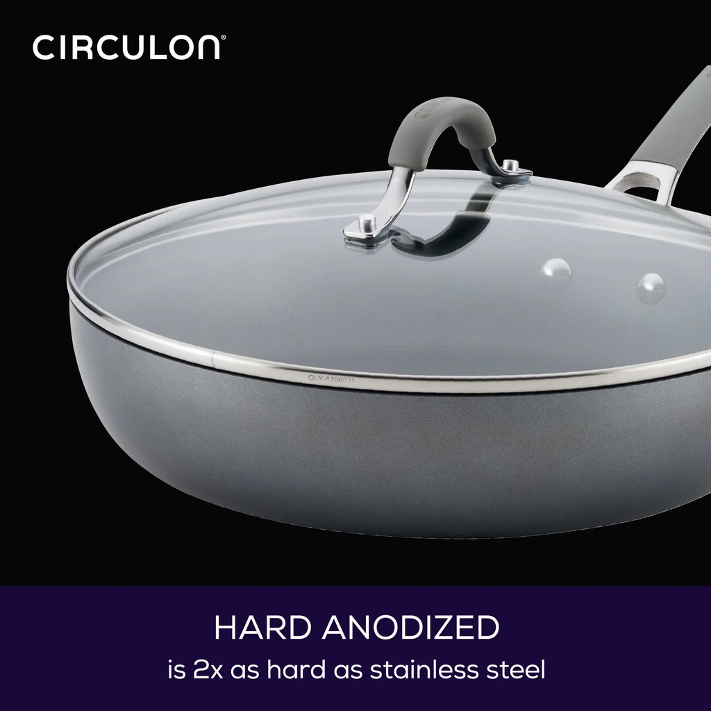 12 inch Hard-Anodized Nonstick Deep Frying Pan with Lid, Gray R440