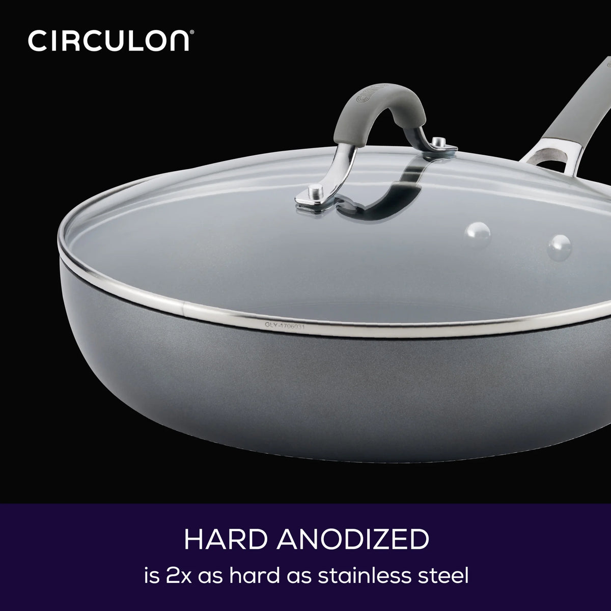 12 inch Hard-Anodized Nonstick Deep Frying Pan with Lid, Gray R440