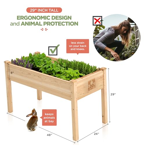 Natural Cedar Wood Elevated Raised Garden Bed 48x24x30 C864