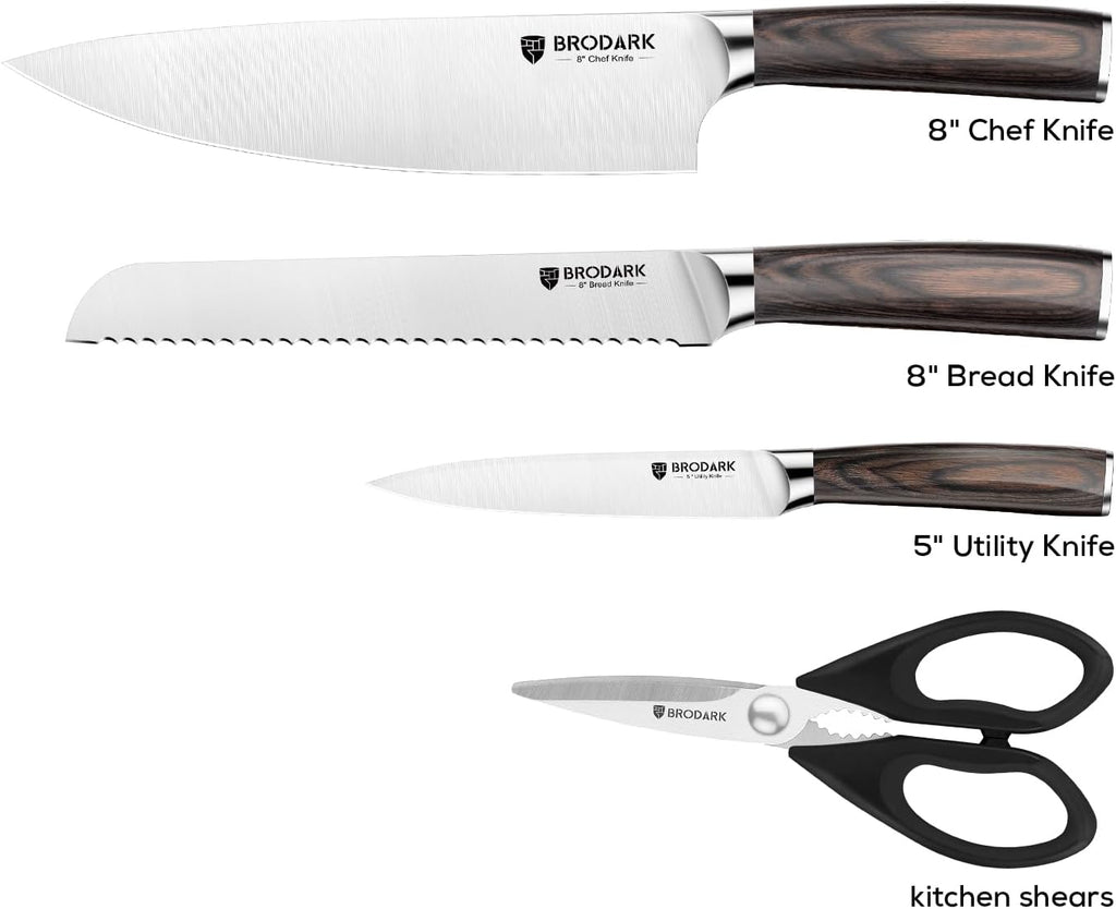 4 Pcs German Stainless Steel Kitchen Knife Set with Kitchen Shears O6041