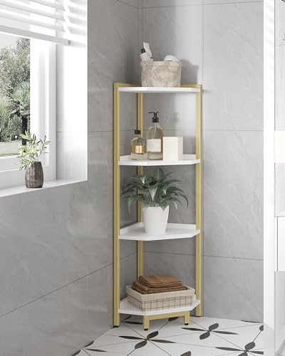 4-Tier White Corner Shelf with Metal Frame I254