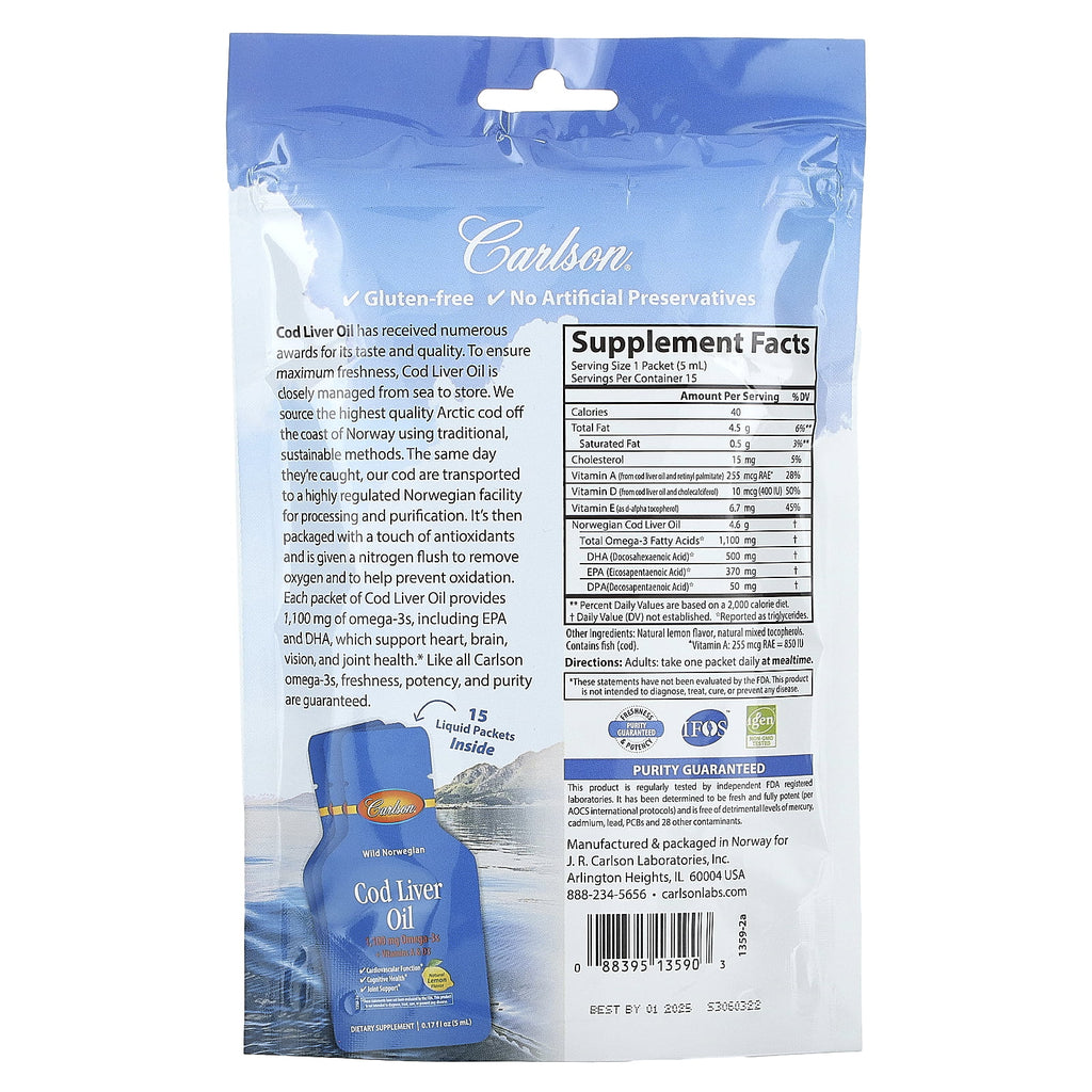 Natural Lemon Cod Liver Oil, 15 Liquid Packets, 0.17 fl oz Each X703202