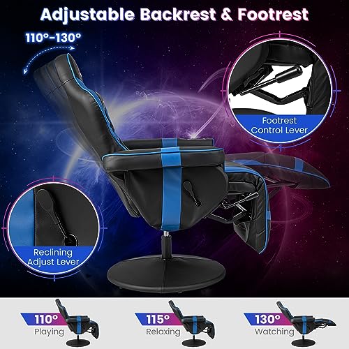 Massage Gaming Chair with Adjustable Backrest and Footrest, Ergonomic High Back PU Leather Swivel Game Chair O141
