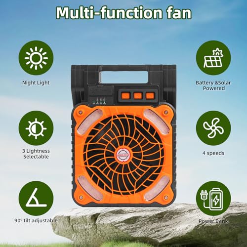 20000mAh Rechargeable Solar Fan with LED Light B224