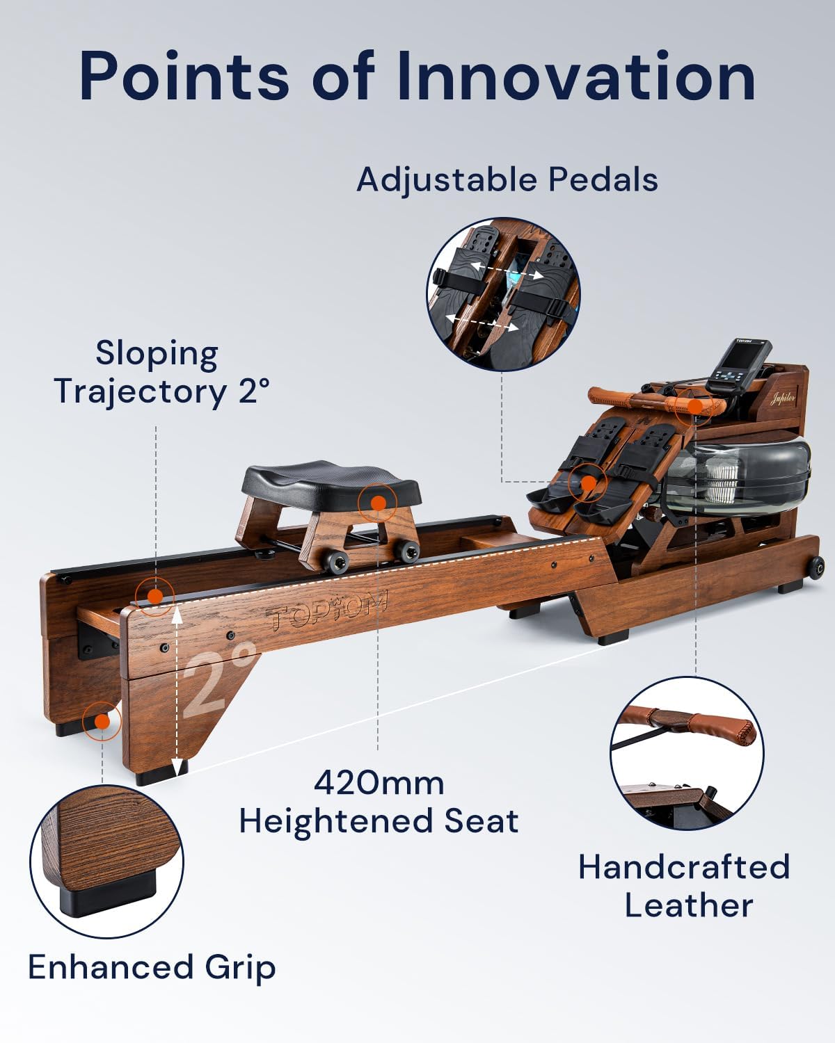 Solid Wood Water Rowing Machine 500Lbs Capacity with Adjustable Footpad I956