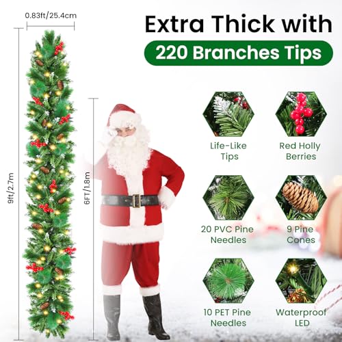 50 LEDs 9FT Prelit Garland P42229