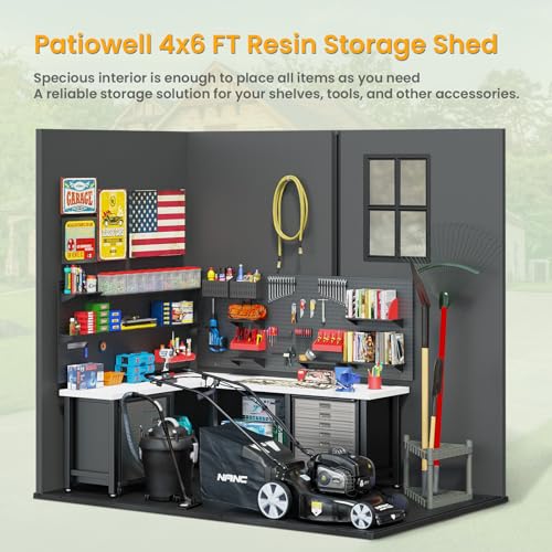 Gray 4' x 6' Outdoor Plastic Storage Shed with Floor J6861