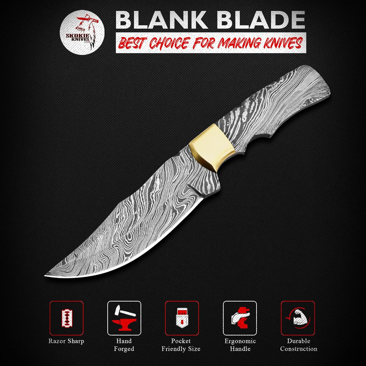 Damascus Steel Blank Blade Knife B8992