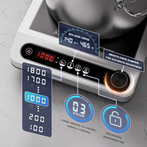 1800W Commercial Induction Cooktop with 3 Hours Timer W764105