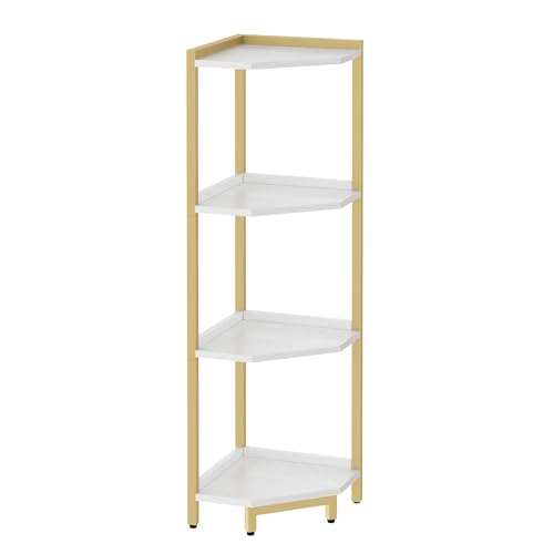 4-Tier White Corner Shelf with Metal Frame I254
