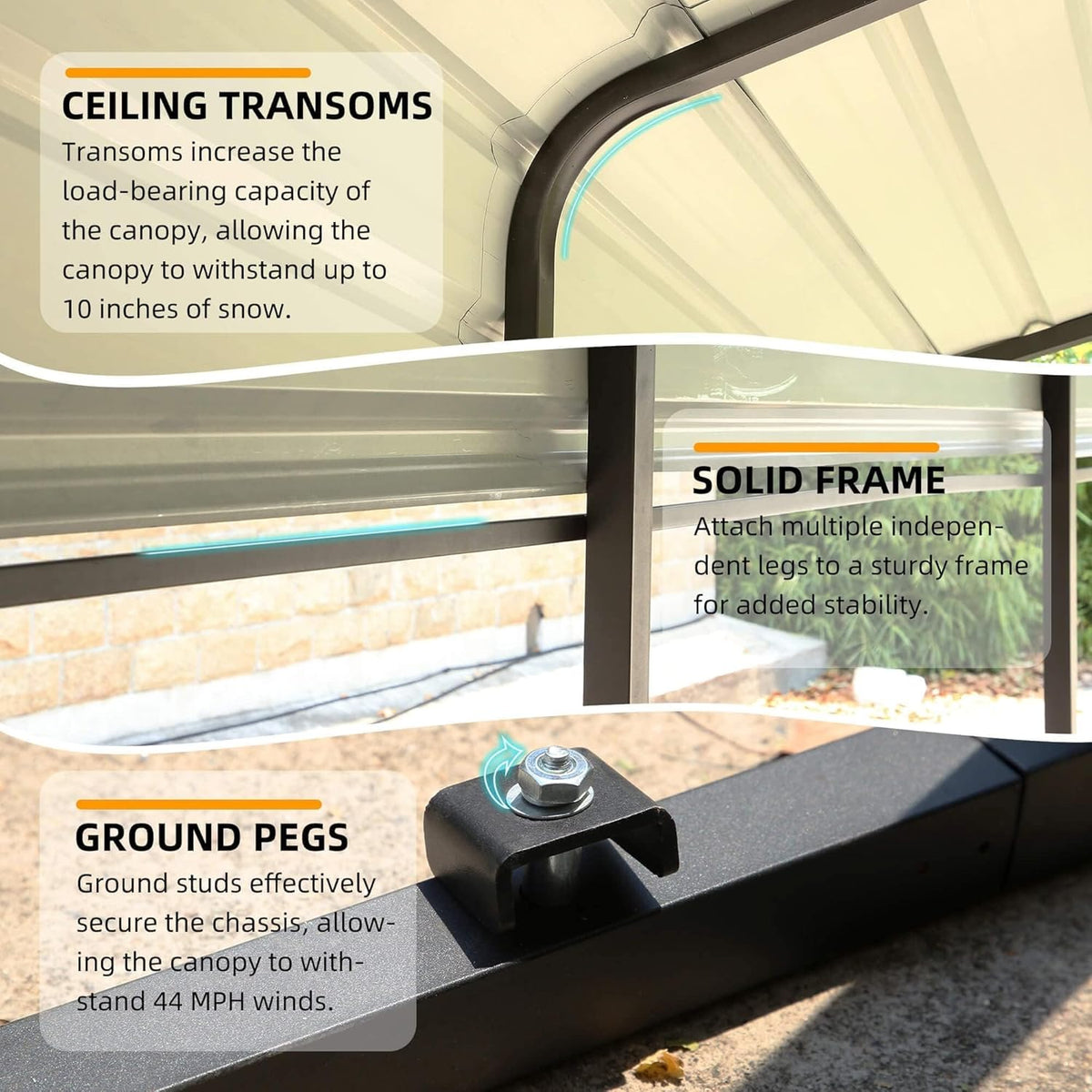 12'x20' Heavy Duty Metal Carport with Galvanized Steel Roof Y50168