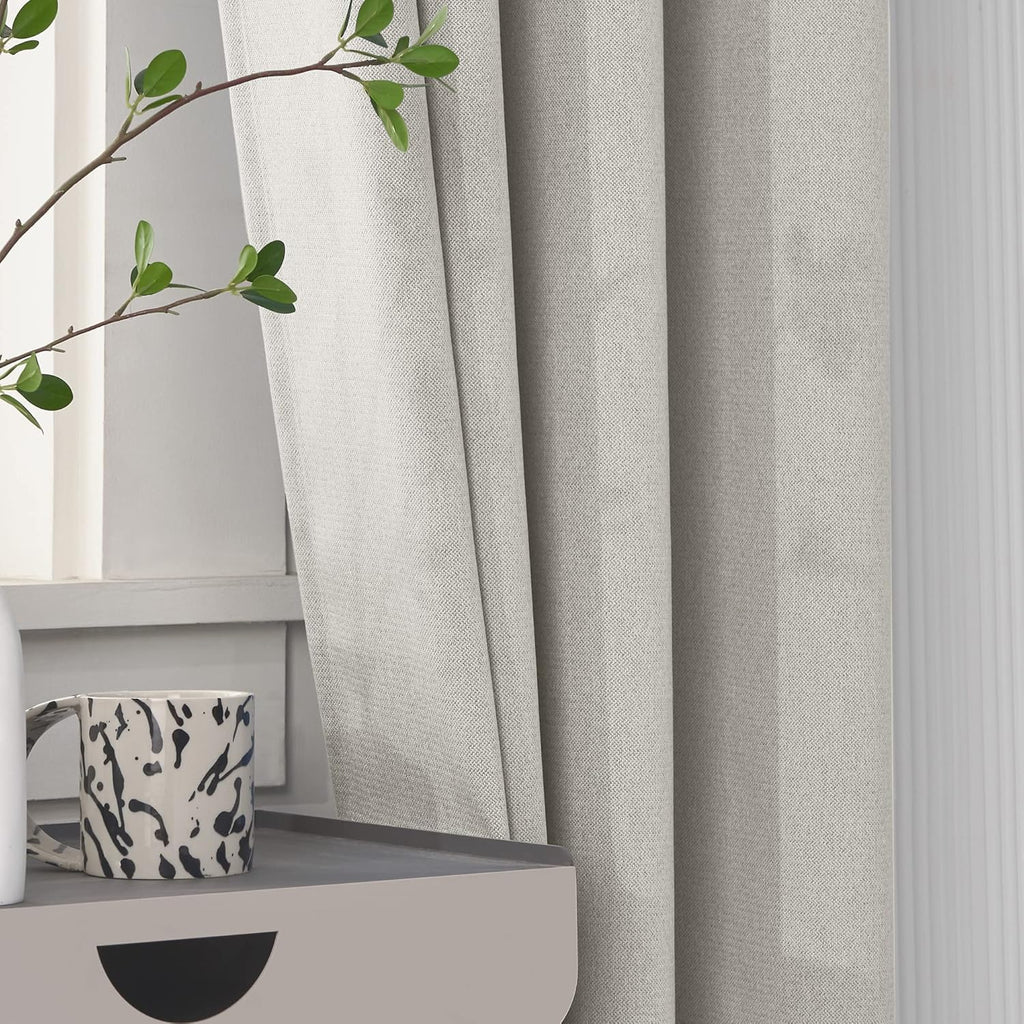Faux Linen Total Blackout Extra Long Curtain, 52 x 144 Inch, 1 Panel, Silver White K573
