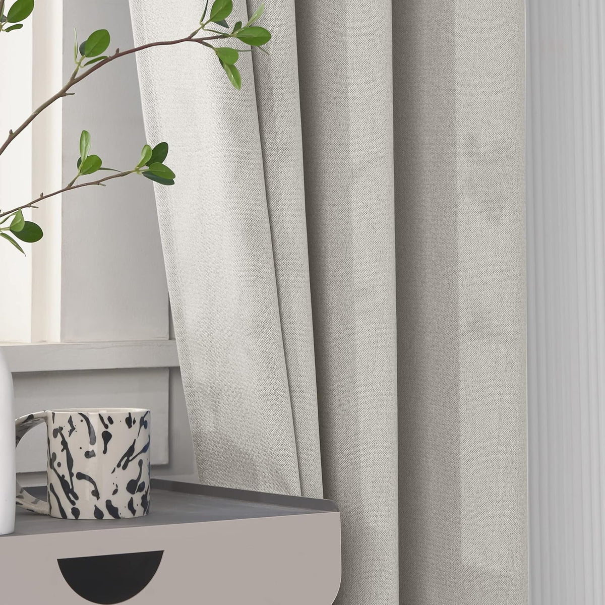 Faux Linen Total Blackout Extra Long Curtain, 52 x 144 Inch, 1 Panel, Silver White K573