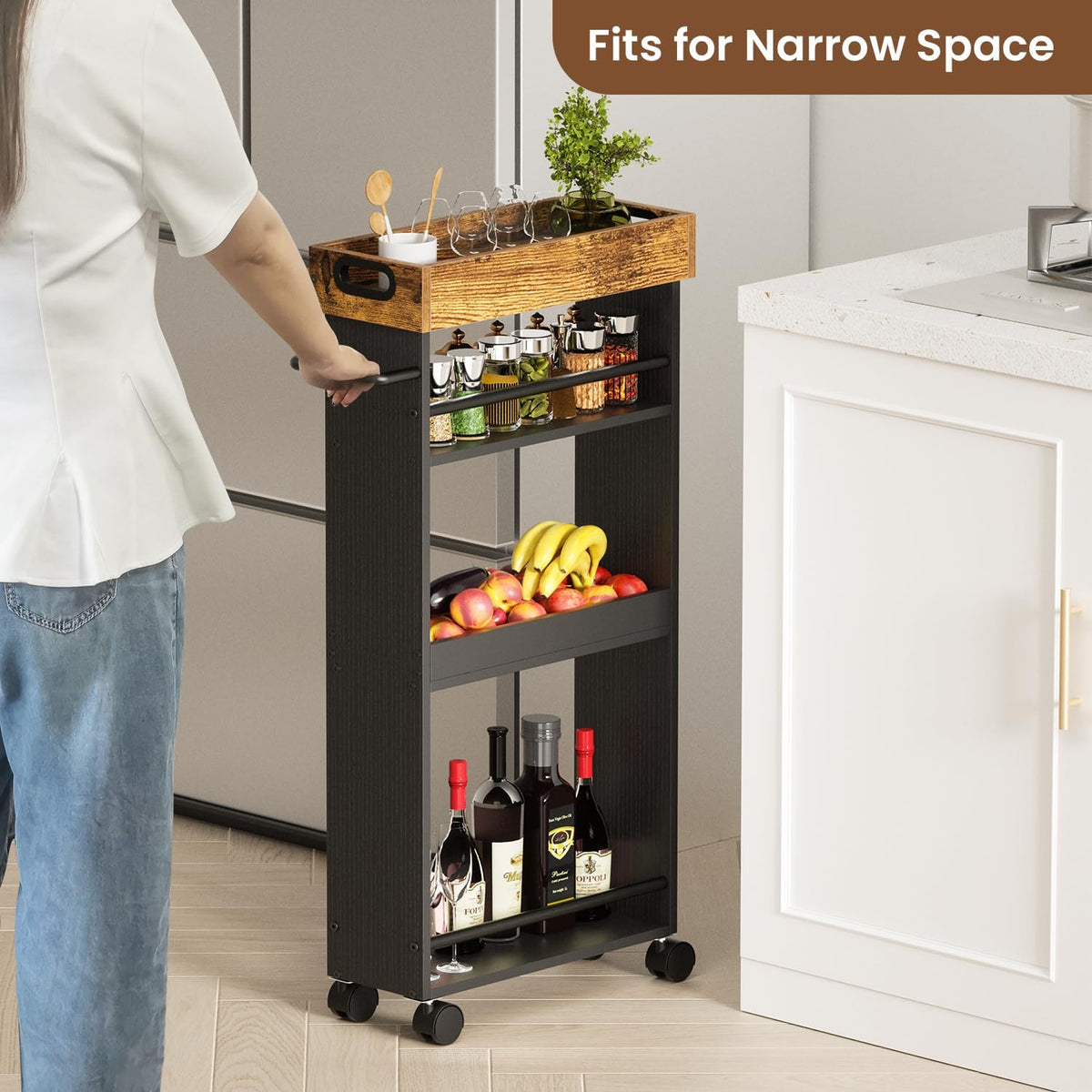 Slim 4 Tier Rolling Storage Cart with Handle E859343
