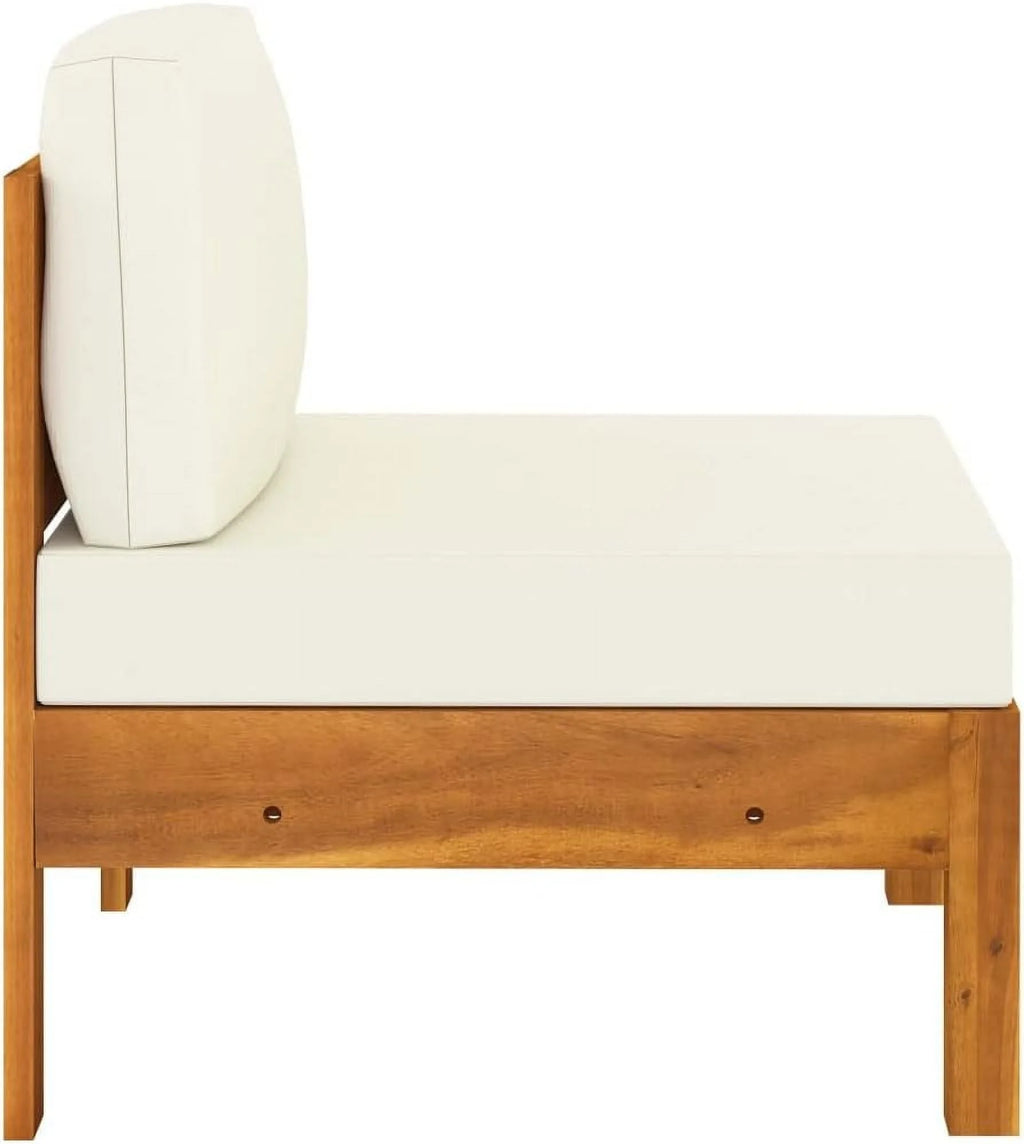 6 Piece Patio Lounge Set with Cream White Cushions Acacia Wood Outdoor Tables W99851