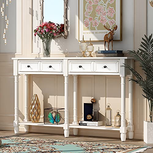 Espresso Wood Narrow Console Table with Drawers and Bottom Shelf Q319