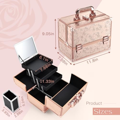 Black 11.8 Inch Makeup Organizer Case with Mirror N239786