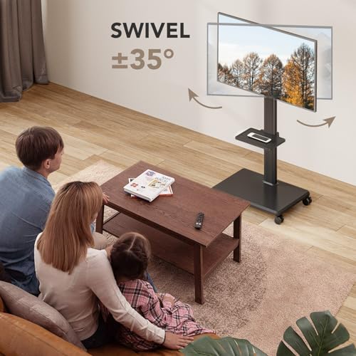 Portable Rolling Floor TV Stand with Wheels, Height Adjustable for 27 to 65 Inch TVs E158