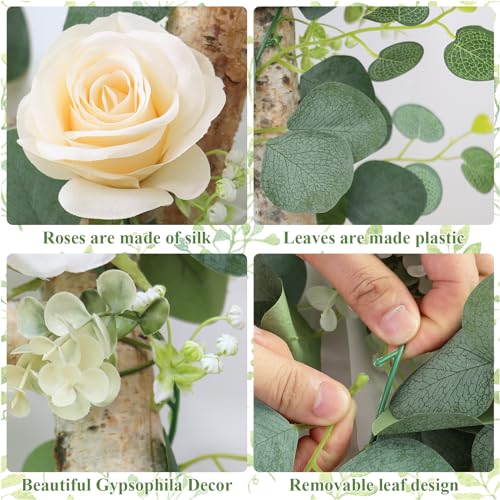 2Pcs Artificial Eucalyptus Flower Garland with White Rose Flowers F278