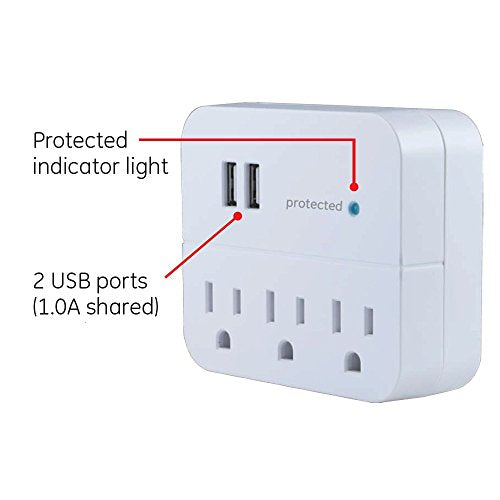 3-Outlet Surge Protector with 2 USB Ports, White H4577