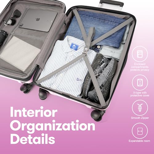 3 Piece Hardside Expandable Luggage Set with Wheels TSA Lock Light Pink X2796