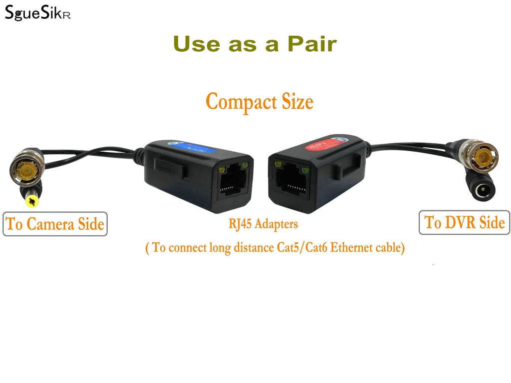 4 Pair Passive Video Balun BNC to RJ45 Adapter with Power 1080P-8MP Analog Camera Network Transceiver Cat5e/Cat6 to BNC Connector D182183