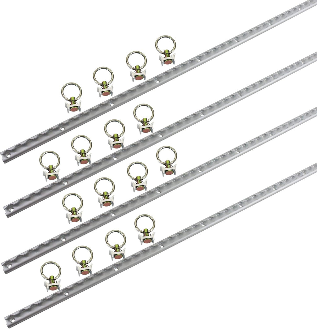 Heavy Duty Aluminum 4ft L-Track (4 Pcs) with Stainless Steel Ring (16 Pcs) Tie Down System M2591