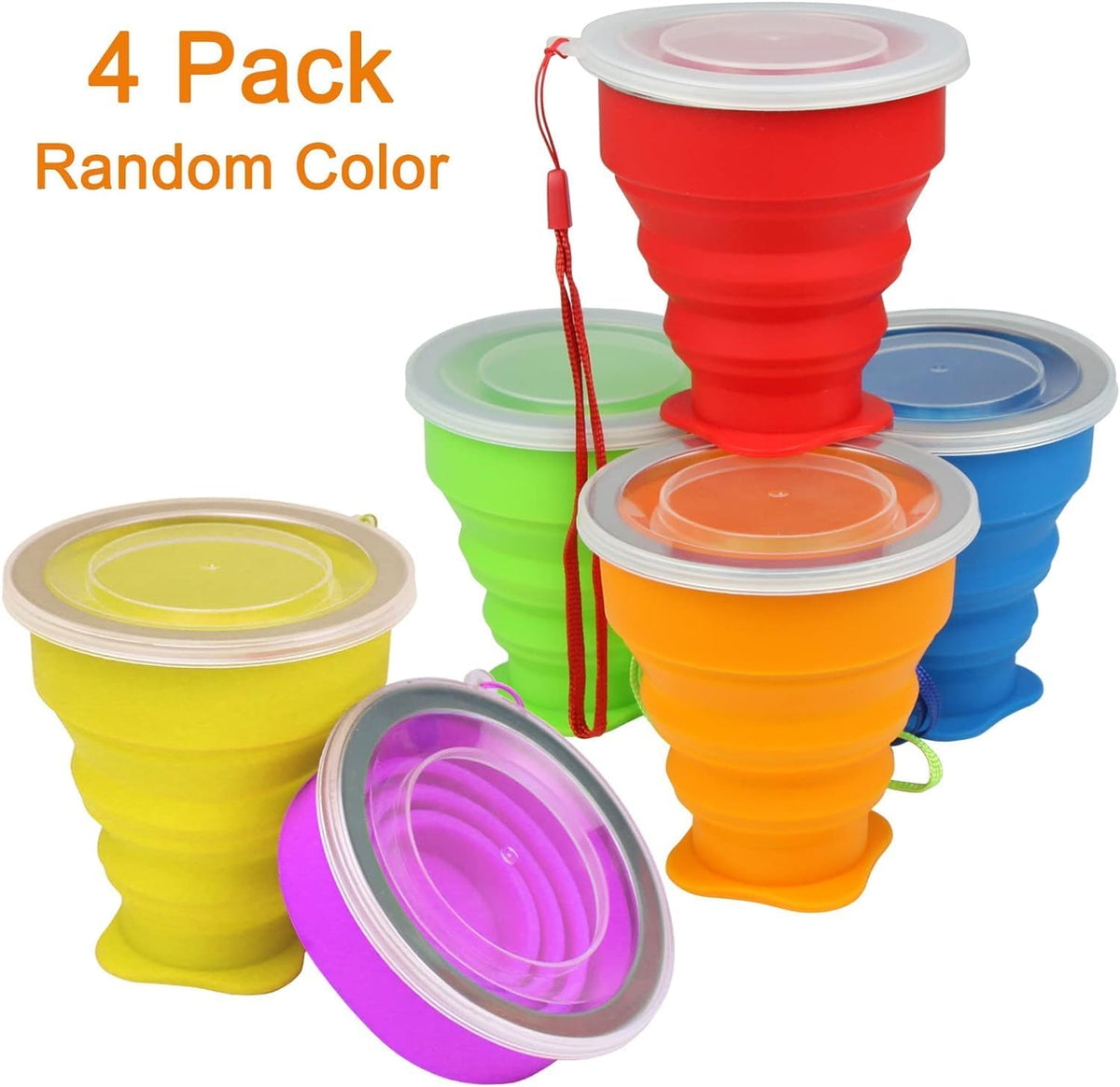 4 Pack Silicone Collapsible Cup with Lid L806684