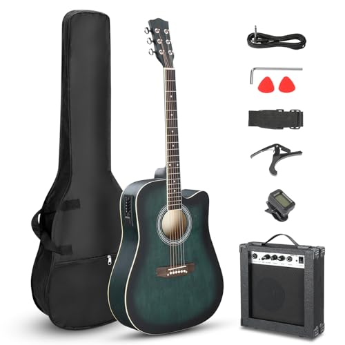 Black Full-Size Acoustic Electric Guitar with Amp P20702
