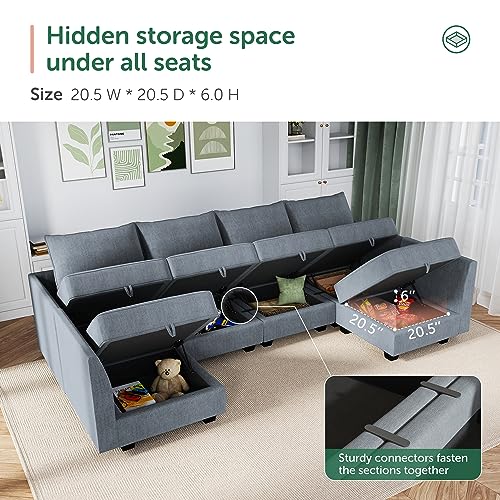 Bluish Grey Modular Sectional Sofa with Storage Seat M87237