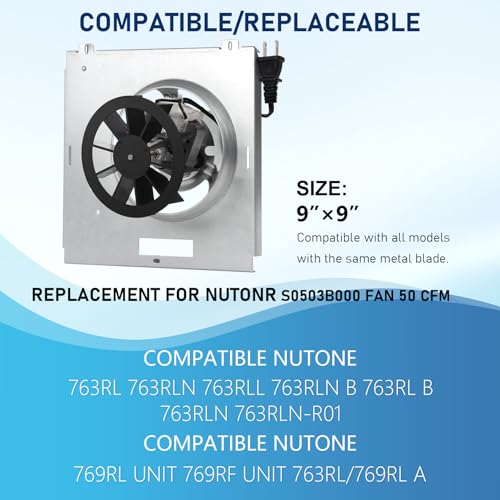 50 CFM Bathroom Fan Motor, 2.0 Sone, 9"x9" D6859