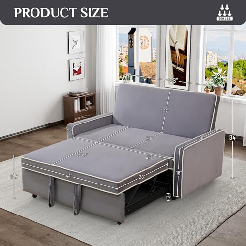 Grey 3 in 1 Convertible Sleeper Sofa with Pullout Bed Flannel 2 Seater Futon Loveseat Couch Bed F217160