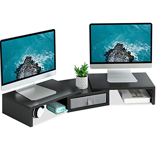 Dual Monitor Stand Riser with Drawer Adjustable (Rustic Brown) Z877918