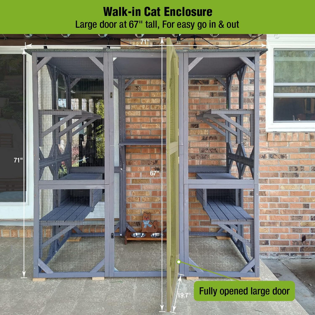 Large Cat House Outdoor Cat Enclosure with Door, Platform & Small House P558736