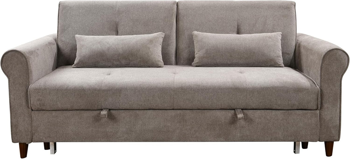 Brown Fabric Convertible Sleeper Sofa Bed with Pullout Bed and 2 Pillows X960