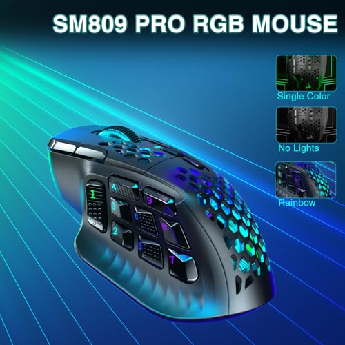 Black Wireless MMO Gaming Mouse with 9 Side Buttons, 24000 DPI, Triple Connectivity, RGB A647